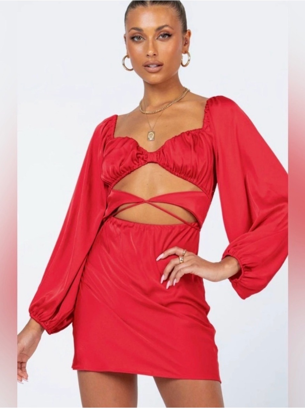 Princess Polly Red Satin Nakita Mini Sz 8 Long Sleeve